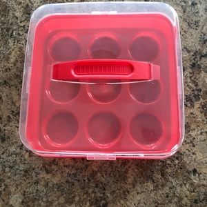 Surefresh Reusable Cupcake Container and Lid Red With Handle & Clear Top